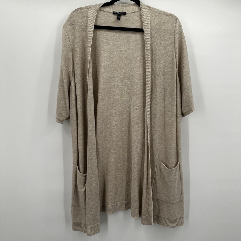 Eileen Fisher Sweater Womens 2X Beige Cardigan Merino Wool Blend Minimalist